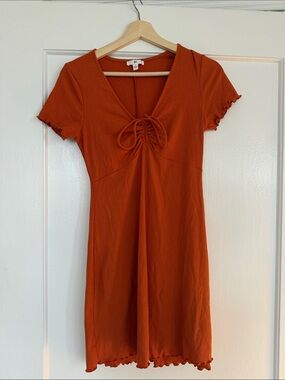 bp Orange Ribbed Tie-Front Mini Dress